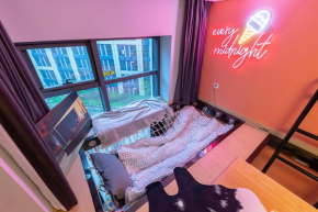 loft Apartment with slide hammock with movie viewing